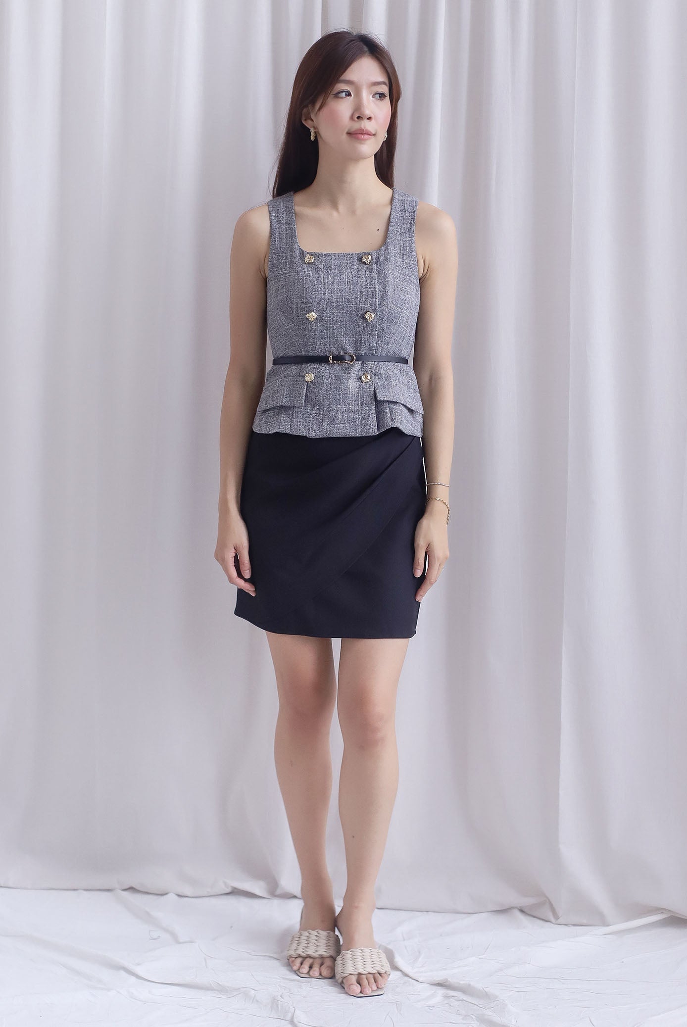 Cora Gather Faux Wrap Skirt In Black