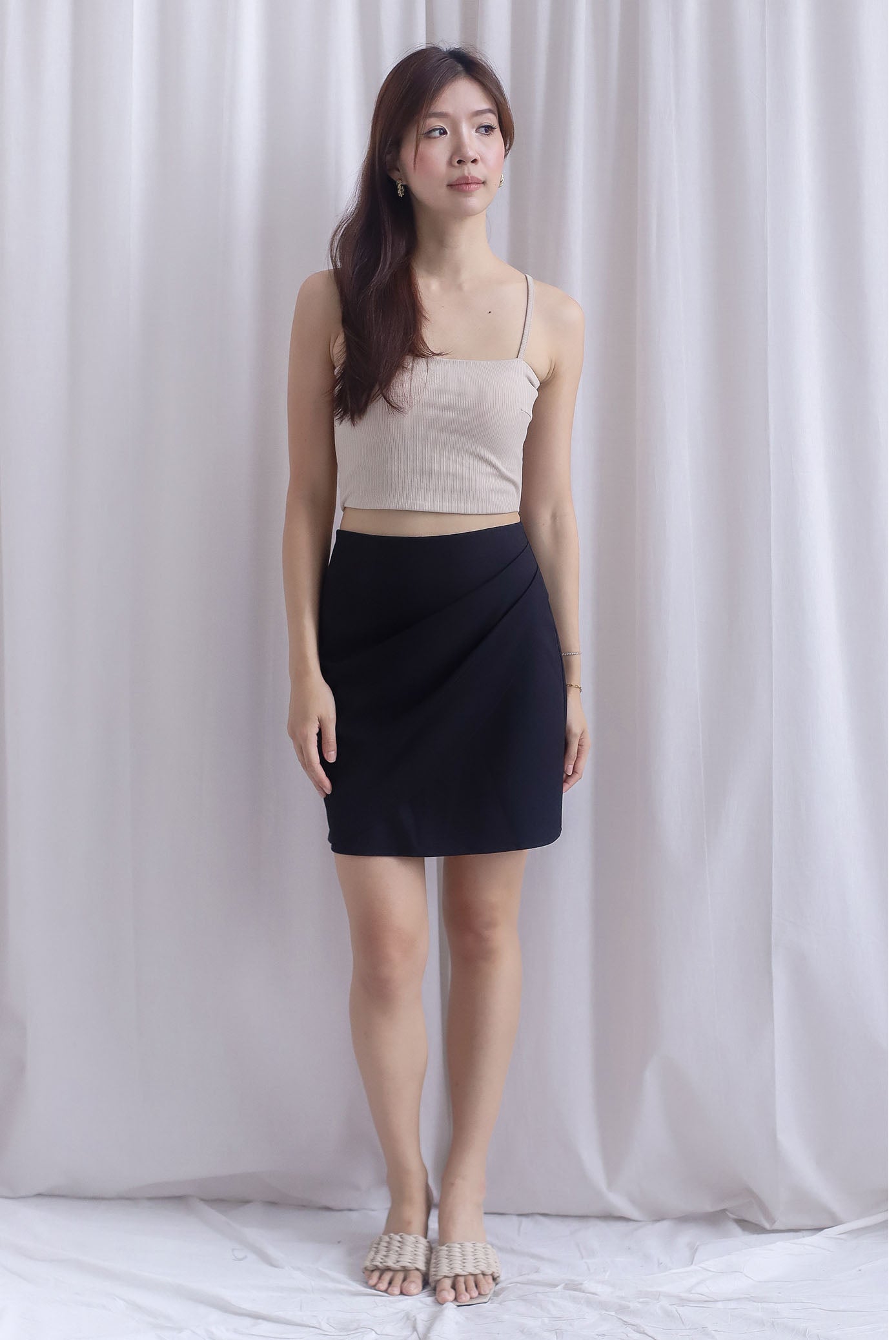 Cora Gather Faux Wrap Skirt In Black