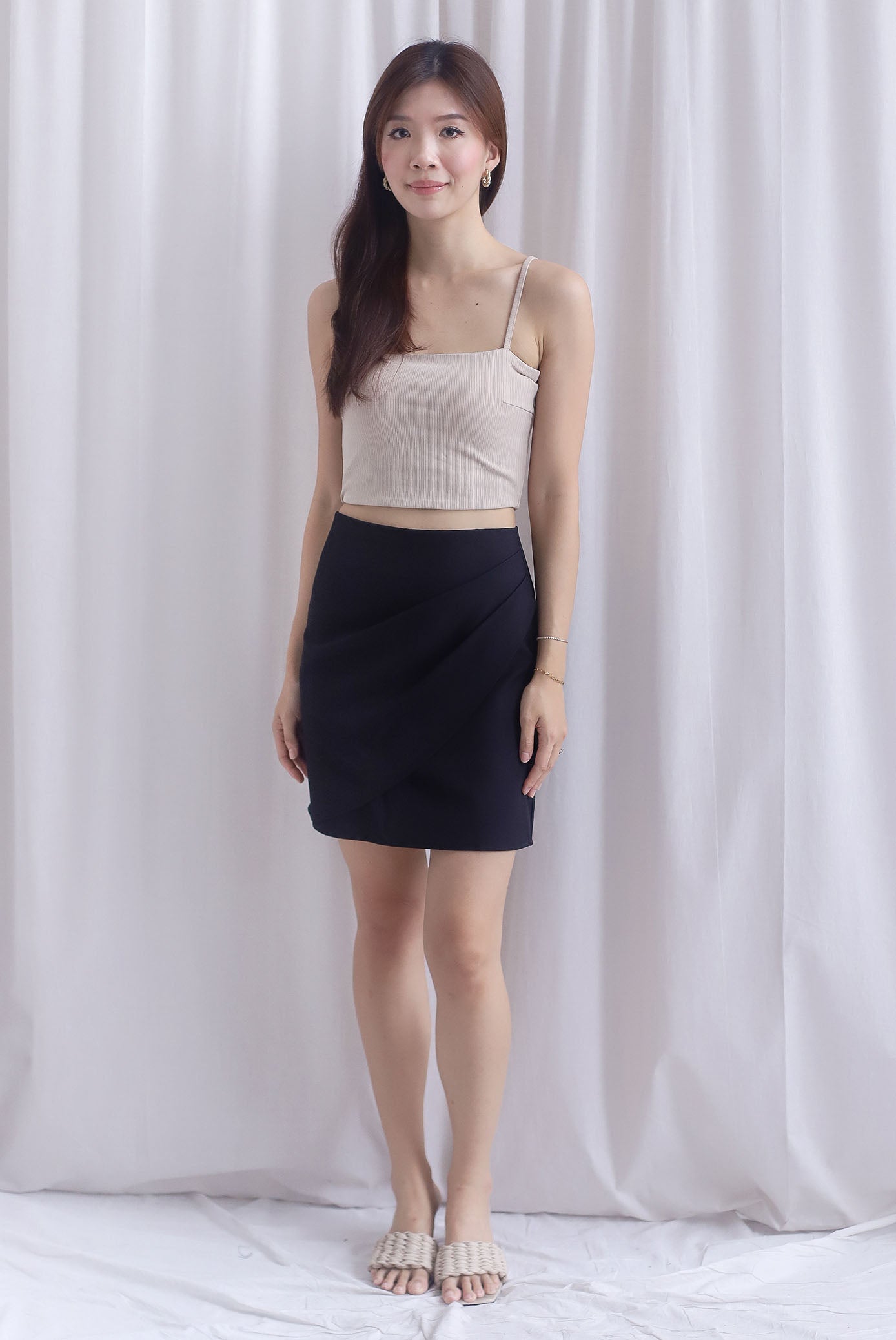 Cora Gather Faux Wrap Skirt In Black