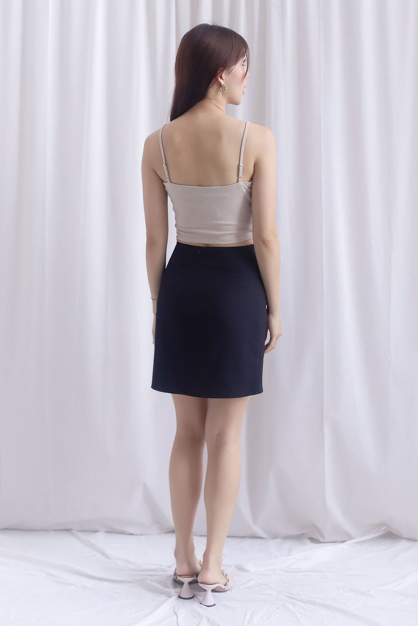 Cora Gather Faux Wrap Skirt In Black