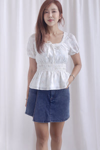 Crystal Floral Tie Ribbon Peplum Top In Lattice Floral