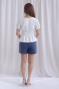 Crystal Floral Tie Ribbon Peplum Top In Lattice Floral