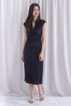 Daphne Collar Front Zip Ruched Dress In Black
