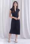 Daphne Collar Front Zip Ruched Dress In Black