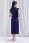 Daphne Collar Front Zip Ruched Dress In Navy Blue
