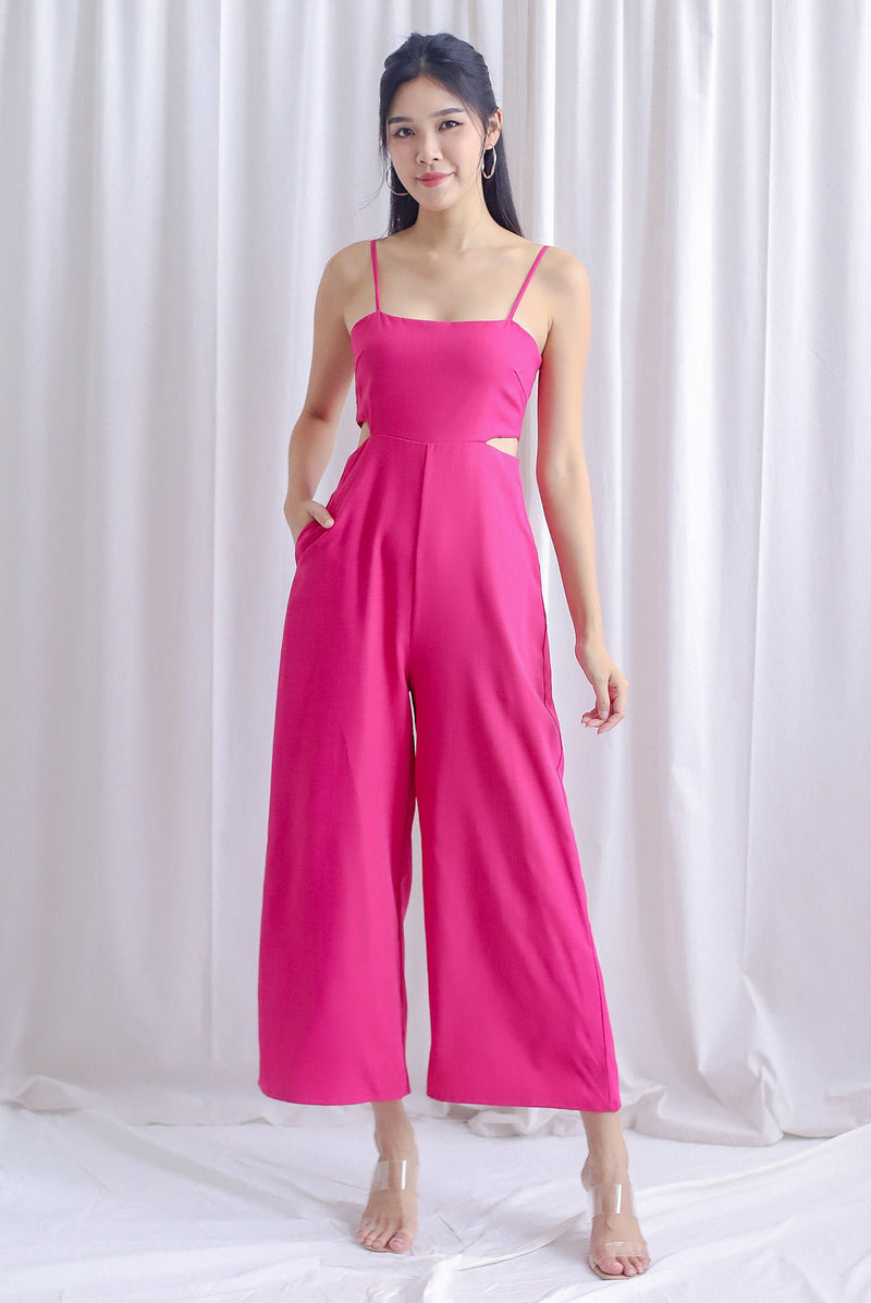 Dean Spaghetti Cut Out Slit Jumpsuit In Hot Pink