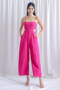 Dean Spaghetti Cut Out Slit Jumpsuit In Hot Pink
