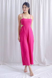 Dean Spaghetti Cut Out Slit Jumpsuit In Hot Pink