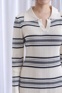 Denver Stripes Polo Knit Dress In Cream