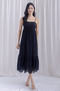 Destini Eyelet Spaghetti Maxi Dress In Black