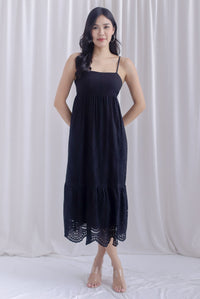 Destini Eyelet Spaghetti Maxi Dress In Black