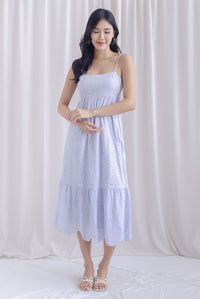 Destini Eyelet Spaghetti Maxi Dress In Periwinkle Blue