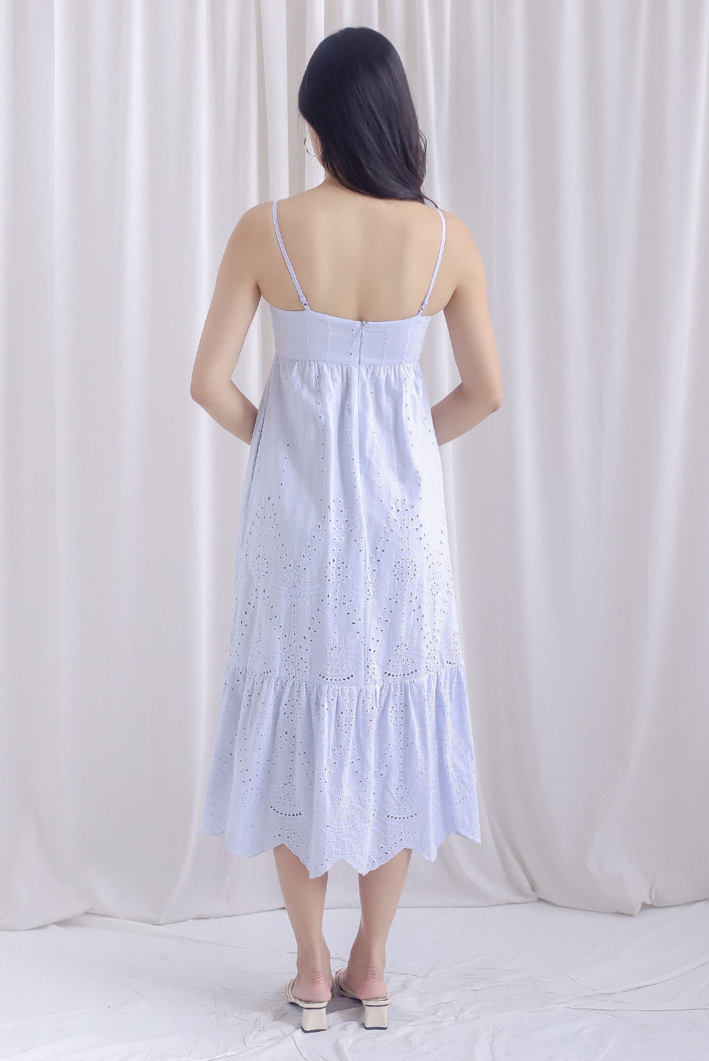 Destini Eyelet Spaghetti Maxi Dress In Periwinkle Blue