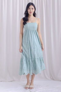 Destini Eyelet Spaghetti Maxi Dress In Seafoam