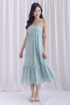 Destini Eyelet Spaghetti Maxi Dress In Seafoam