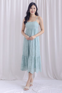 Destini Eyelet Spaghetti Maxi Dress In Seafoam