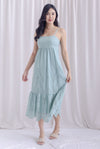 Destini Eyelet Spaghetti Maxi Dress In Seafoam