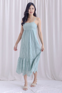 Destini Eyelet Spaghetti Maxi Dress In Seafoam