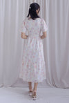 Dora Floral Flutter Sleeve Knot Midi Dress In White/Pink