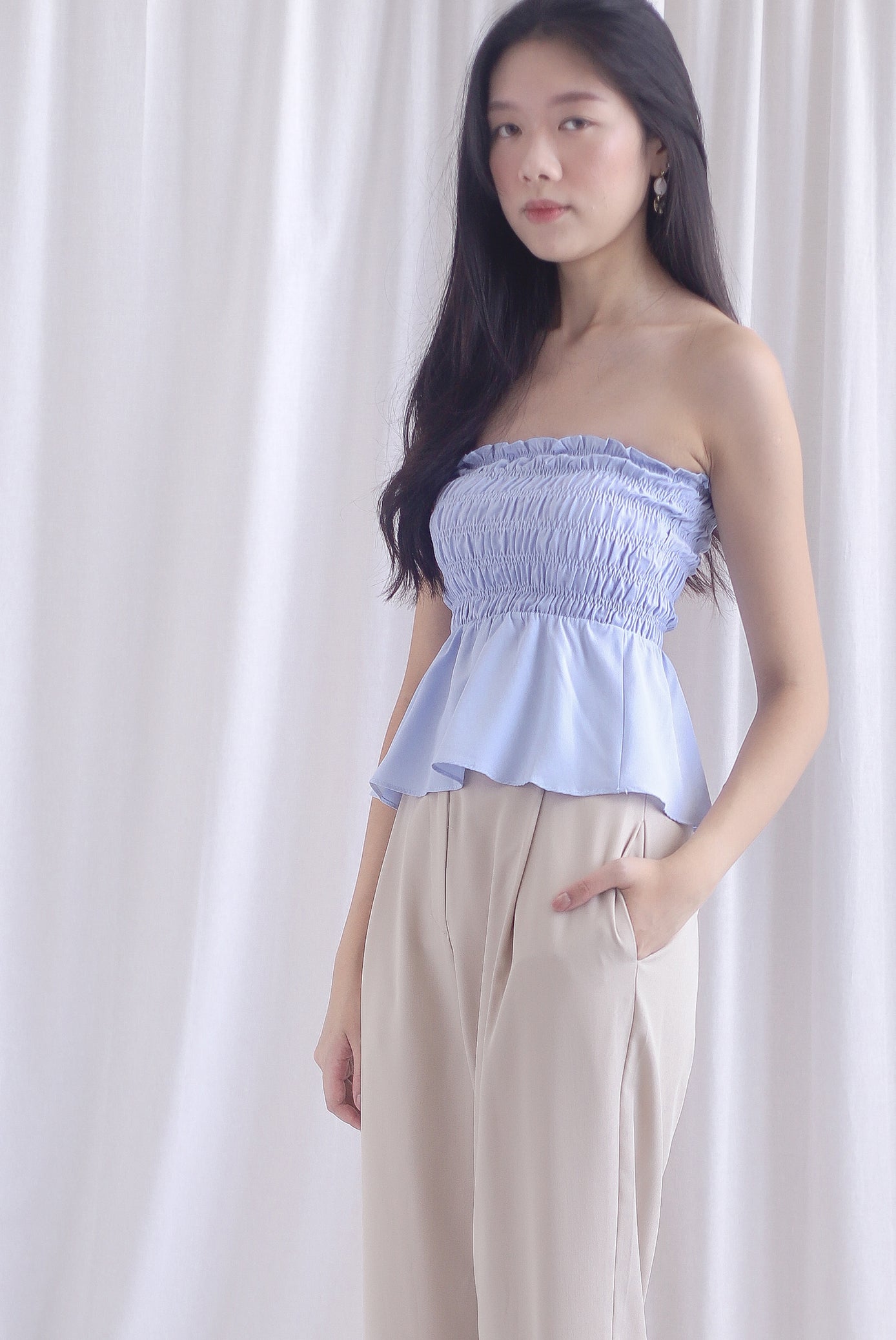 Dorothy Multi Way Smocked Top In Powder Blue