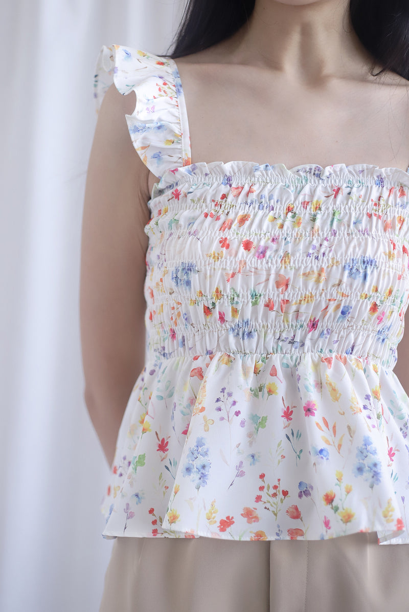 Dorothy Multi Way Smocked Top In Peach Floral