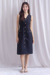 *Restocked* Dulce Gold Buttons Tweed Work Dress In Black