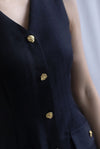 *Restocked* Dulce Gold Buttons Tweed Work Dress In Black
