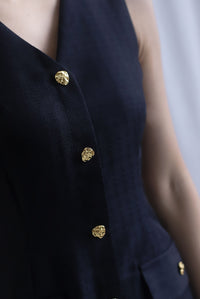 *Restocked* Dulce Gold Buttons Tweed Work Dress In Black