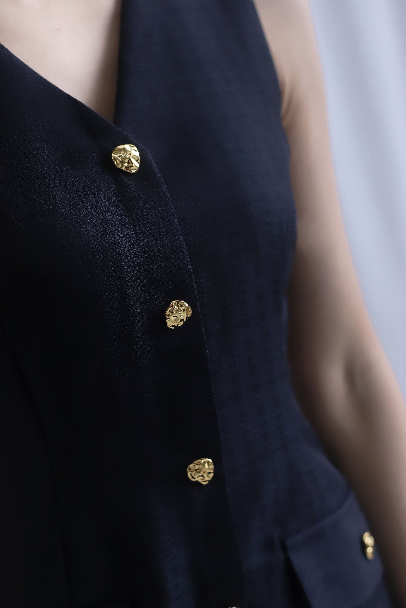 *Restocked* Dulce Gold Buttons Tweed Work Dress In Black