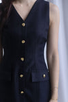 *Restocked* Dulce Gold Buttons Tweed Work Dress In Black