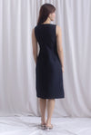 *Restocked* Dulce Gold Buttons Tweed Work Dress In Black