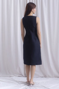 *Restocked* Dulce Gold Buttons Tweed Work Dress In Black
