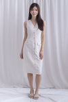 *Restocked* Dulce Gold Buttons Tweed Work Dress In Cream
