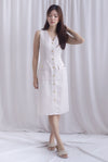 *Restocked* Dulce Gold Buttons Tweed Work Dress In Cream