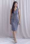 *Restocked* Dulce Gold Buttons Tweed Work Dress In Grey