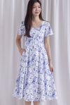 Efisio Porcelain Sleeved Seam Midi Dress In Blue