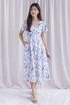 Efisio Porcelain Sleeved Seam Midi Dress In Blue