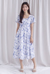 Efisio Porcelain Sleeved Seam Midi Dress In Blue