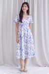 Efisio Porcelain Sleeved Seam Midi Dress In Blue