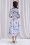 Efisio Porcelain Sleeved Seam Midi Dress In Blue