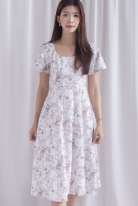 Efisio Porcelain Sleeved Seam Midi Dress In Brown