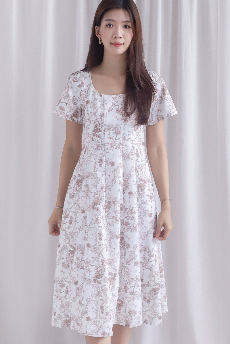 Efisio Porcelain Sleeved Seam Midi Dress In Brown