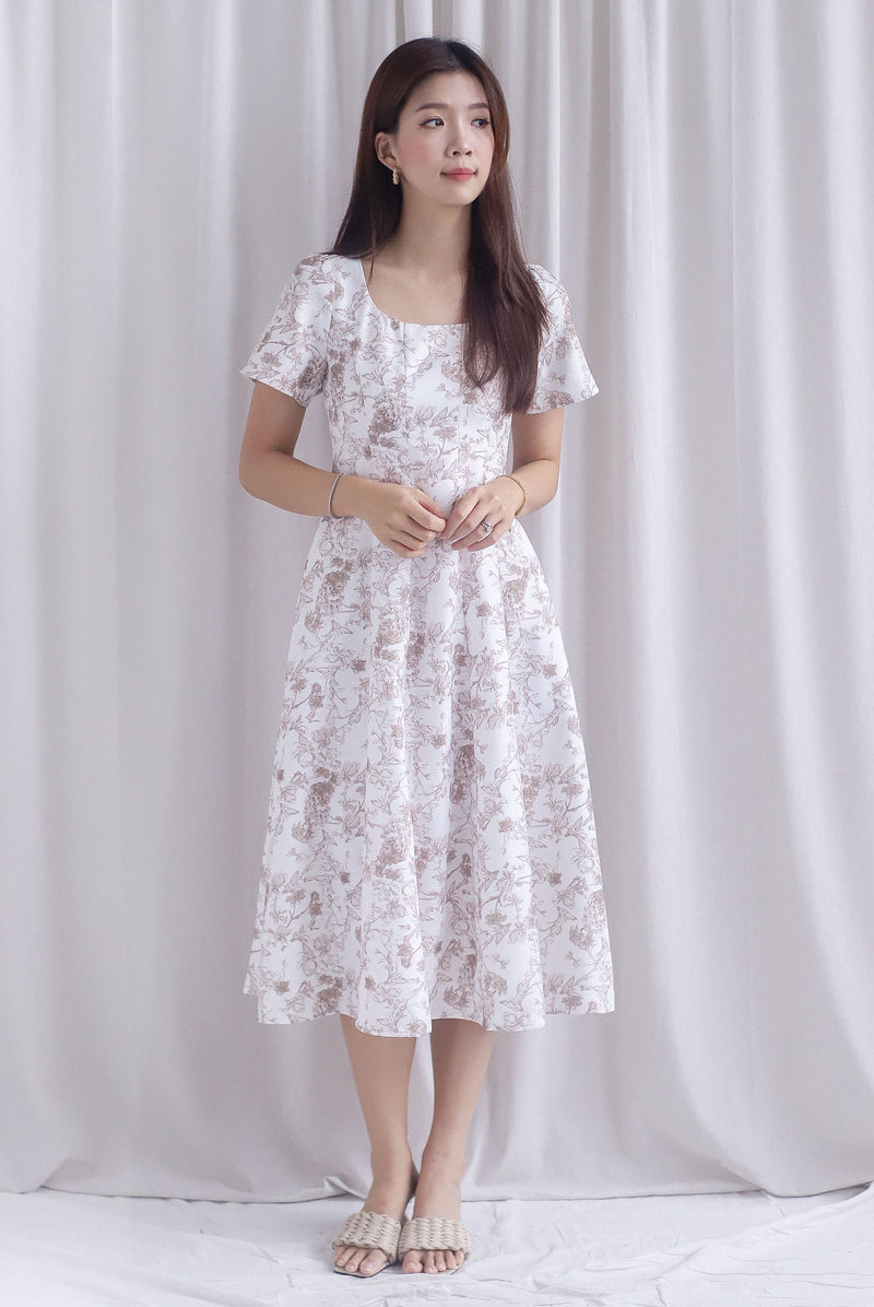 Efisio Porcelain Sleeved Seam Midi Dress In Brown