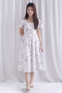 Efisio Porcelain Sleeved Seam Midi Dress In Brown