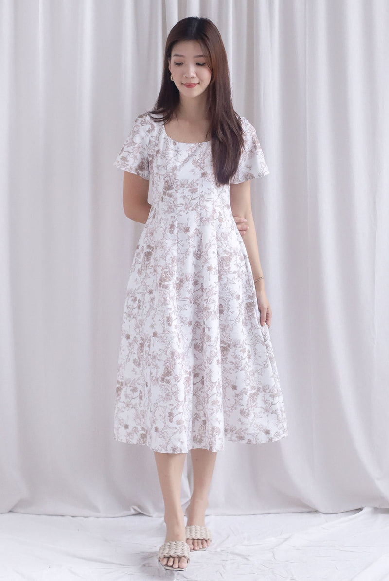 Efisio Porcelain Sleeved Seam Midi Dress In Brown