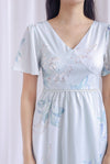 Eirini Lattice Insert Sleeved V Neckline Floral Dress In Sage
