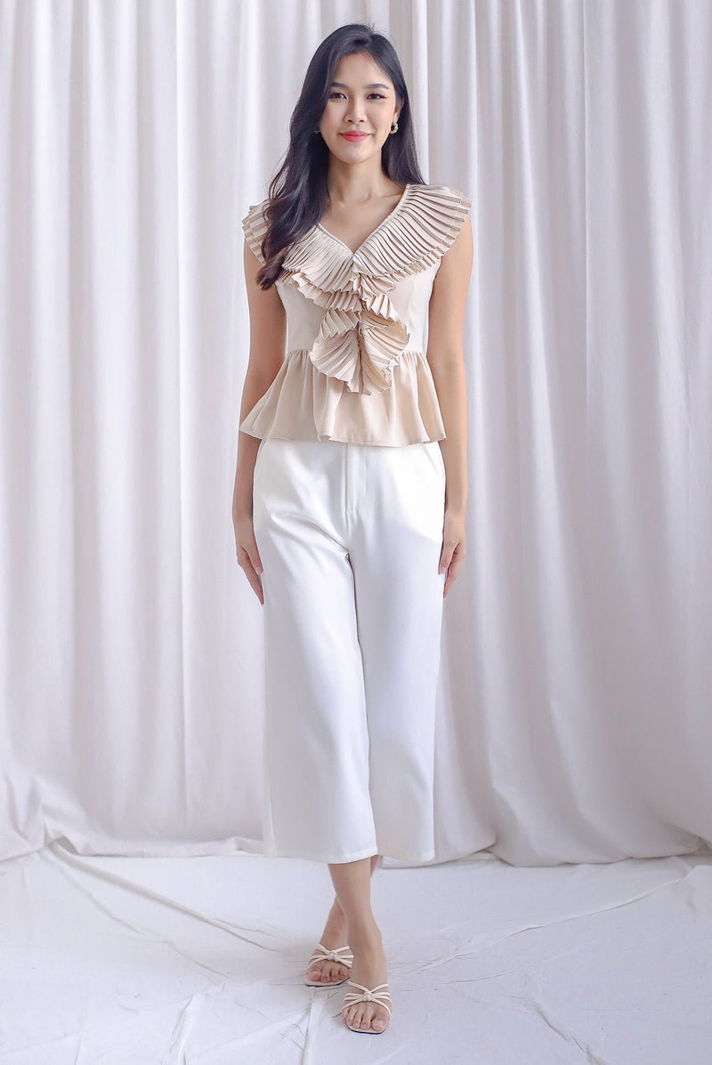 Elisa Pleated Peplum Top In Cream