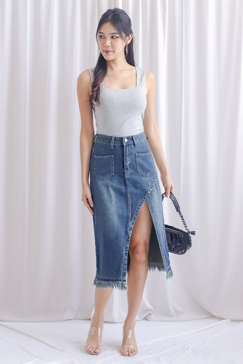 Eliza Slit Fray Denim Skirt