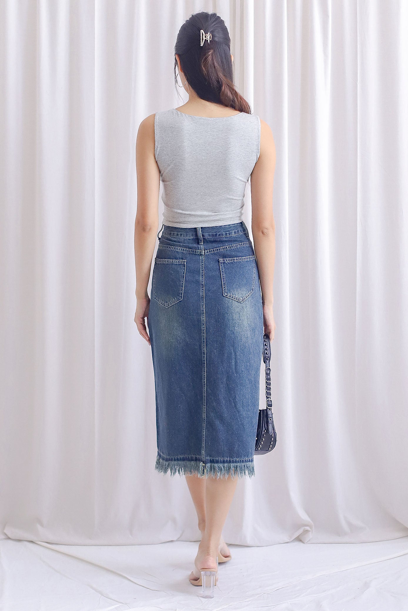 Eliza Slit Fray Denim Skirt