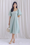 Ellie Puffy Sleeve Seam Bustier Midi Dress In Sage